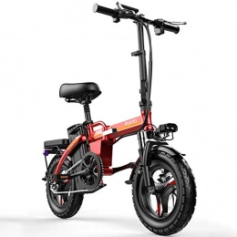 CHEER.COM Electric Bike CHEER.COM Electric Bicycle 48V Removable Lithium Battery 14 Inch Wheels LED Battery Light Silent Motor Folding Portable Lightweight With USB Charging Port For Adult, 150to300KM-Red