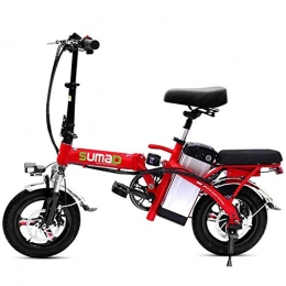 CHEER.COM Bike CHEER.COM Lightweight Folding Portable Aluminum Alloy EBike With Pedals Power Assist Detachable 48V Lithium Ion Battery Electric Bike With 14 Inch Wheels Dual Disk Brakes, Red-30to60KM
