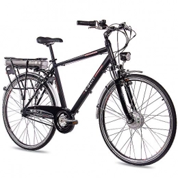 CHRISSON Electric Bike CHRISSON 28 Inch E-Bike Trekking and City Bike for Men E-Gent Black with 7 Speed Shimano Nexus Hub Gear Pedelec Men with Bafang Front Wheel Motor 250 W, 36 V