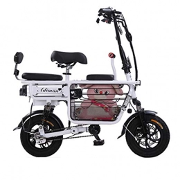 CJCJ-LOVE Electric Bike CJCJ-LOVE 12Inch Electric Folding Bike, Removable Lithium Battery E-Bike with 3 Saddles, 48V / 50Km City Cycling Bicycle Adult Baby Seat Bikes with Pet Frame, White