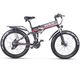 CJH Bike CJH Bicycle, Bike, Mountain Bike, 26 inch Electric Snow Bike 1000W 48V Foldable Fat Tire Mountain Bike with Rear Seat MTB 21 Speed E-Bike Pedal Assist Hydraulic Disc Brake, Red