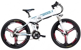 CNRRT Electric Bike CNRRT 26 inches foldable electric bicycle, 48V 350W powerful motor speed mountain bike 21, aluminum frame, a pedal-assisted bicycle, the whole suspension (white integration hub, plus a spare battery)