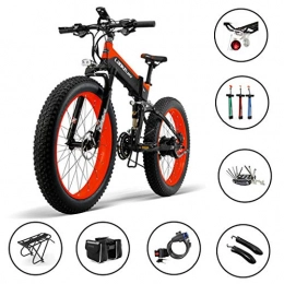 CSLOKTY Bike CSLOKTY Multifunction 1000W Folding Electric Bike 14.5AH / 48V Lithium Battery 27 Speeds Fat Tire Electric Bicycle Folding E-bike Adult 26x4.0 Inch Sports Battery Mountain Ebike For Mens Black+Red
