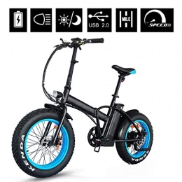 CSLOKTY Bike CSLOKTY Upgrade 500w 36V Foldable Fat Tire Electric Bike Bicycle- Removable Lithium Battery Electric Bicycle Wiht LED Display 20 Inch Tire E-bike Sports Mountain Bikeblue Black+Blue
