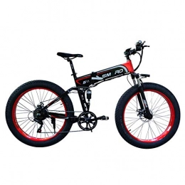 CXY-JOEL Electric Bike CXY-JOEL 26 Inches Folding Fat Tire Electric Bike, 350W Motor Adult Electric Mountain Bike Removable 48V / 10Ah Battery 7 Speed Aluminum Frame, Black Red, Black Red