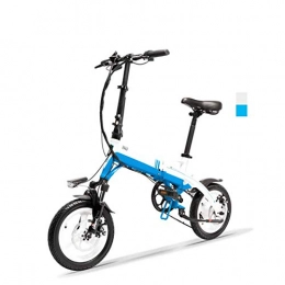 CXY-JOEL Bike CXY-JOEL Adults Folding Electric Bike, Double Shock 14 inch Mini City Ebike Aluminum Alloy Frame Dual Disc Brakes 6 Speed with with Car Basket, White, White Blue