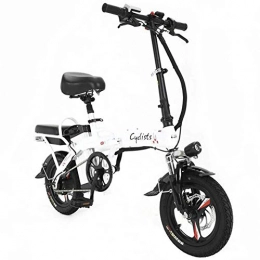 CXY-JOEL Bike CXY-JOEL Electric Bicycles Foldable Portable Bikes Detachable Lithium Battery 48V 400W Adults Double Shock Absorber Bikes with 14 inch Tire Disc Brake and Full Suspension Fork, 35To60Km White