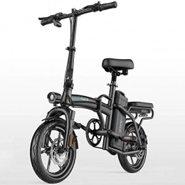 CXY-JOEL Bike CXY-JOEL Folding Electric Bike High Carbon Steel Portable Lightweight Ebike 48V Removable Li-Ion Battery Three Work Modes 14 inch Wheel with Front Led Light for Adult, Black-75To150Km, Black