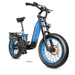 Cyrusher  Cyrusher Electric Bike, Kommoda Step-Through 20" x 4.0" Fat Tire Electric Bikes for Adults, 14Ah 250W 48V E Bike, Ebike with 7 Gears SHIMANO System 3.7'' LCD Display(Blue)