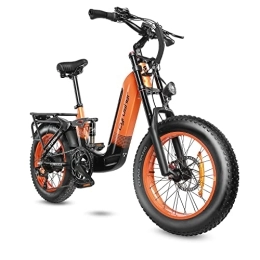 Cyrusher Electric Bike Cyrusher Electric Bike, Kommoda Step-Through 20" x 4.0" Fat Tire Electric Bikes for Adults, 14Ah 250W 48V E Bike, Ebike with 7 Gears SHIMANO System 3.7'' LCD Display (Orange)