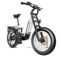 Cyrusher Electric Bike Cyrusher Electric Bike, Kommoda Step-Through 20" x 4.0" Fat Tire Electric Bikes for Adults, 14Ah 250W 48V E Bike, Ebike with 7 Gears SHIMANO System 3.7'' LCD Display (White)