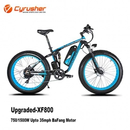 Cyrusher Electric Bike Cyrusher Upgraded XF800 26inch Fat Tire Electric Bike 750 / 1500W Upto 35mph BaFang Motor 48V Mens Women Mountain e-Bike Pedal Assist, Lithium Battery Full Suspension Hydraulic Disc Brakes(Blue)