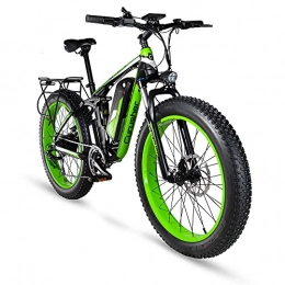 Cyrusher  Cyrusher Upgraded XF800 Electric Mountain Bike 750W / 1500W Upto 35mph 26inch Fat Tire e-Bike 7 Speeds Beach Cruiser Sports Mountain Bikes Full Suspension, Lithium Battery Hydraulic Disc Brakes(Green)