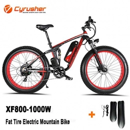 Cyrusher  Cyrusher XF800 750W Electric Mountain Bike 26inch Fat Tire e-Bike Shimano 7 Speeds Beach Cruiser Mens Sports Mountain Bike Full Suspension, Lithium Battery Hydraulic Disc Brakes(Red)