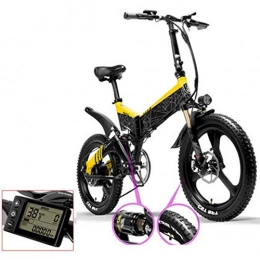 D&XQX Bike D&XQX G650 20 Inch Folding Electric Bike, 400W 48V 10.4Ah Li-Ion Battery 5 Level Pedal Assist Front And Rear Suspension Electric City Bike, Yellow