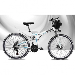 Dapang Bike Dapang 48V Electric Mountain Bike, 26 Inch Folding E-bike with 4.0" Fat Tyres Spoke Wheels, Premium Full Suspension, White