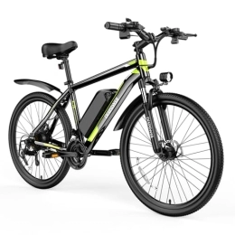 DEEPOWER Electric Bike DEEPOWER S26 Electric Bicycle, 250W Brushless Motor, 26" x 1.95 Electric Bike for Adults, 48V 12.8AH Removable Battery, 25KM / H, 21-Speed Gears, Lockable Suspension Fork, Mountain EBike
