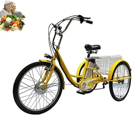 DENGYQ Electric Bike DENGYQ Tricycle electric adult power-assisted tricycle manpower high carbon steel frame lithium battery 3-wheeler with enlarged basket for parents, yellow, 20