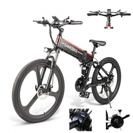 DEPTH Electric Bike DEPTH Electric Mountain Bike Foldable Bicycle with Removable Large Capacity Lithium-Ion Battery 48V, Electric Bike 21 Speed Gear And Three Working Modes, Black
