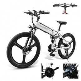DEPTH Electric Bike DEPTH Electric Mountain Bike Foldable Bicycle with Removable Large Capacity Lithium-Ion Battery 48V, Electric Bike 21 Speed Gear And Three Working Modes, White