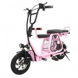 DINEGG Electric Bike DINEGG Electric bicycle 12-inch electric bicycle, foldable portable powerful electric bicycle with pet basket. QQQNE (Color : Pink 10ah)
