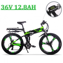 RICH BIT Electric Bike eBike_RICHBIT 860 Men Folding Electric Bike 17 X 26 Inch Mountain Bike Full Suspension 250 W 36V 12.8AH ebike, Green