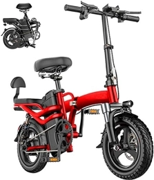 RDJM Bike Ebikes, 14 Inch Folding Electric Bike Portable Electric Bikes for Adults Teen Electric City Bike with 36V / 30AH Lithium Battery 250W Motor High-Carbon Steel Folding Frame (Color : Red, Size : 30AH)