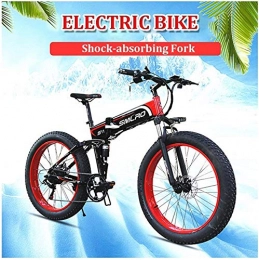 RDJM Electric Bike Ebikes, 26inch Electric Snow Bikes Adult Foldable 4.0 Fat Tire Mountain E-bike with LCD Screen And 48V 14Ah Removable Battery For Outdoor Traving Cycling (Color : Red, Size : 48V10Ah)
