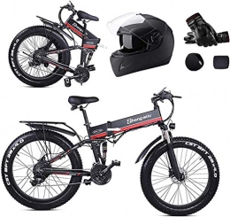 ZMHVOL Electric Bike Ebikes, 26inch Fat Tire Folding Electric Mountain Bike, 1000w Motor Aluminum Frame, 48v 12.8ah Removable Lithium Battery, 21 Speed Shock-Absorbing Mountain Bicycle, Beach Snow Bicycle, Red ZDWN