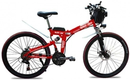 RDJM Electric Bike Ebikes, 48V 500W Electric Bike Mountain 26 Inch Folding Bike, Foldable Bicycle Adjustable Height Portable with LED Front Light, 4.0 Inch Fat Tire Mens / Women Bike for Cycling (Color : Red)