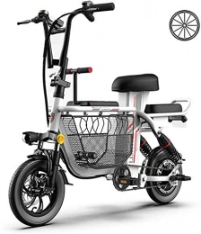 RDJM Electric Bike Ebikes, Electric Bike for Adult 12" 48V 8A Parent-Child 3 Seats Mountain Electric Scooter with Explosion-proof Fat Tire Folding E-Bike with Large Storage Basket for Home Shopping Use ( Color : White )