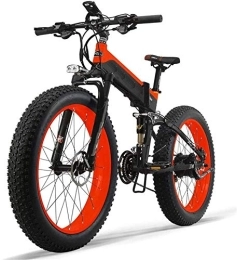 RDJM Electric Bike Ebikes, Electric Mountain Bike 1000W 26inch Fat Tire e-Bike 27 Speeds Beach Mens Sports Bike for Adults 48V 13AH Lithium Battery Folding Electric bicycle (Color : Red)