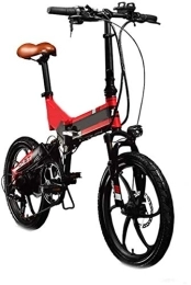 RDJM Electric Bike Ebikes, Foldaway City Electric Bike Assisted Electric Sport Mountain Bicycle with 48v 8ah Electric Bicycle with Removable Hidden Lithium Battery Folding 7-speed (Color : Red)