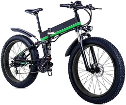 RDJM Electric Bike Ebikes, Folding Mountain Electric Bicycle, 26 inch Adults Travel Electric Bicycle 4.0 Fat Tire 21 Speed Removable Lithium Battery with Rear Seat 1000W Brushless Motor (Color : Black green)