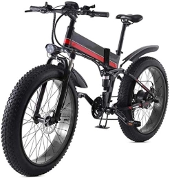 RDJM Electric Bike Ebikes, Folding Mountain Electric Bicycle, 26 inch Adults Travel Electric Bicycle 4.0 Fat Tire 21 Speed Removable Lithium Battery with Rear Seat 1000W Brushless Motor (Color : Black red)