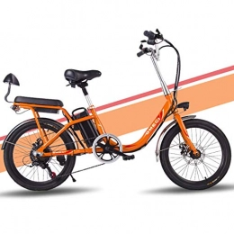 ZMHVOL Bike Ebikes, Women Electric Bikes, 20 Inch Mini Electric Bike 7 Speed Transmission Gears 48V 8 / 10Ah Battery Commute Ebike with Rear Seat Dual Disc Brakes ZDWN ( Color : Orange , Size : 8A 60 kilometers )