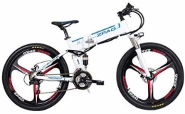 Oulida Electric Bike Electric bicycle, 26 inches foldable electric bicycle, 48V 350W powerful motor speed mountain bike 21, aluminum frame, a pedal-assisted bicycle, the whole suspension (white integration hub, plus a spa