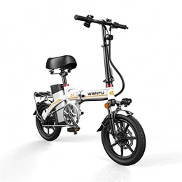 JNWEIYU Bike Electric Bicycle Adult Waterproof Foldable Portable Bikes Detachable Lithium Battery 48V 400W Adults Double Shock Absorber Bikes with 14 inch Tire Disc Brake and Full Suspension Fork ( Color : White )