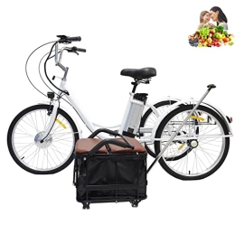 NBWE Bike Electric bicycle tricycle adult tricycle hybrid power trip three-wheel 24-inch tricycle for the elderly with child seat + wheeled basket, for parents(24'' white)