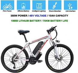 NAYY Electric Bike Electric Bicycles for Adults, 360W Aluminum Alloy Ebike Bicycle Removable 48V / with 10Ah Lithium-Ion Battery Mountain Bike / Smart Mountain Bike (White Red, 26inx17in)