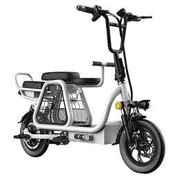 TGHY Electric Bike Electric Bike 12" Commuter E-Bike 48V 350W Brushless Motor 15Ah Lithium Battery Disc Brake and EABS Three Seats Dual Shock Absorber Large Storage Space for Shopping and Pets, White
