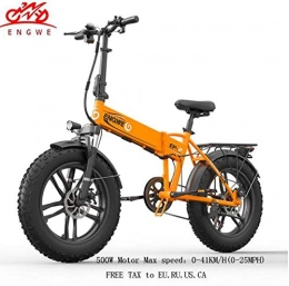 Generic Electric Bike Electric bike 20 * 4 0inch Aluminum Foldable electric Bicycle 48V10A 500W 40KM / H 6Speed Powerful Fat Tire bike Mountain snow ebike@Orange-500W-10A