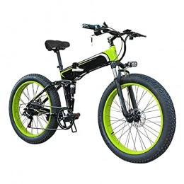 YIZHIYA Bike Electric Bike, 26" Folding Mountain Electric Bicycle for Adults, 7 Speed Fat Tire E-bike, 48V 10Ah 350W Motor, Front and Rear Disc Brakes, All terrain 3 Working Modes Electric Bike, Black green