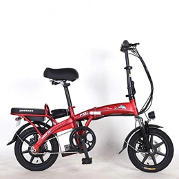 FJW Electric Bike Electric Bike 48V 250W Ebike 14 inch High-carbon Steel Hybrid Folding Bike with Disc Brakes and Suspension Fork (Removable Lithium Battery), Red, 48V15A