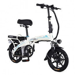 FJW Bike Electric Bike 48V 250W Ebike 14 inch High-carbon Steel Hybrid Folding Bike with Disc Brakes and Suspension Fork (Removable Lithium Battery), White, 48V10A