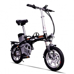 FJW Electric Bike Electric Bike 48V 250W Unisex 14 inch Hybrid Scooter Electric with Disc Brakes and Suspension Fork (Removable Lithium Battery), Black