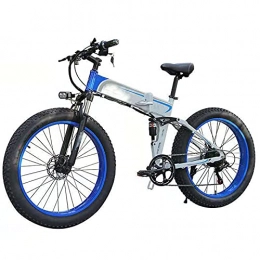 TERLEIA Electric Bike Electric Bike All Terrain 3 Working Modes Electric Bike 7 Speed Fat Tire E-Bike 350W Motor Front And Rear Disc Brakes 26" Folding Mountain Electric Bicycle for Adults, White blue, 48V 10Ah