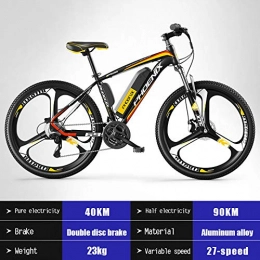 AKEFG Electric Bike Electric Bike, E-Bike Adult Bike with 250 W Motor 36V 10AH Removable Lithium Battery 27 Speed Shifter for Commuter Travel, Yellow, Strengthen