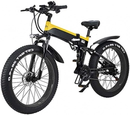 HCMNME Electric Bike Electric Bike Electric Mountain Bike Electric Snow Bike, Folding Electric Bike for Adults, Lightweight Alloy Frame 26-Inch Tires Mountain Electric Bike with With LCD Screen, 500W Watt Motor, 21 / 7 Spee