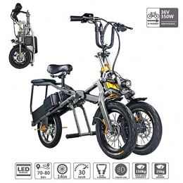 Braveking Electric Bike Electric Bike, Foldable 3-Wheel Electric Bicycle with LED Display And 2 Lithium-Ion Battery (36V 350W 10.4AH) Brushless Toothed Motor, 3 Brakes Before And After, Cruising Range 70-80Km, Black